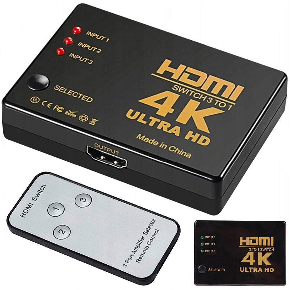 Switch splitter 3x to 1 hdmi 4k uhd + remote ir