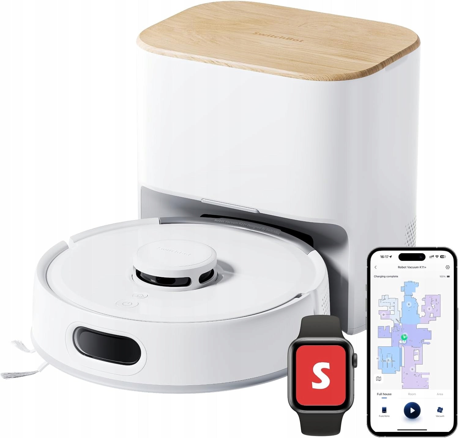 SwitchBot K10+ robot vacuum cleaner station LiDAR mapping 150min Alexa WiFi