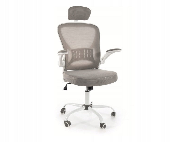 Swivel Armchair Grey White With Tilt Headrest And Armrests Q639 SIGN