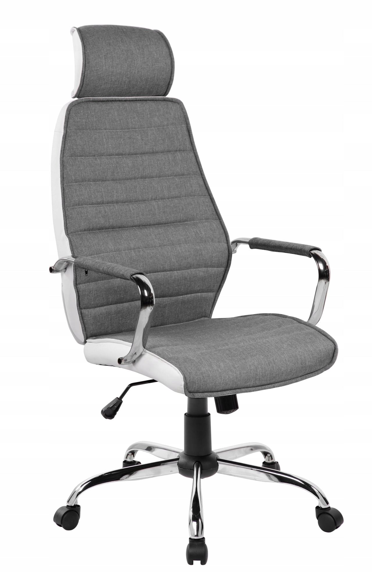 Swivel Armchair Upholstered Grey White Eco Leather CHROME TILT