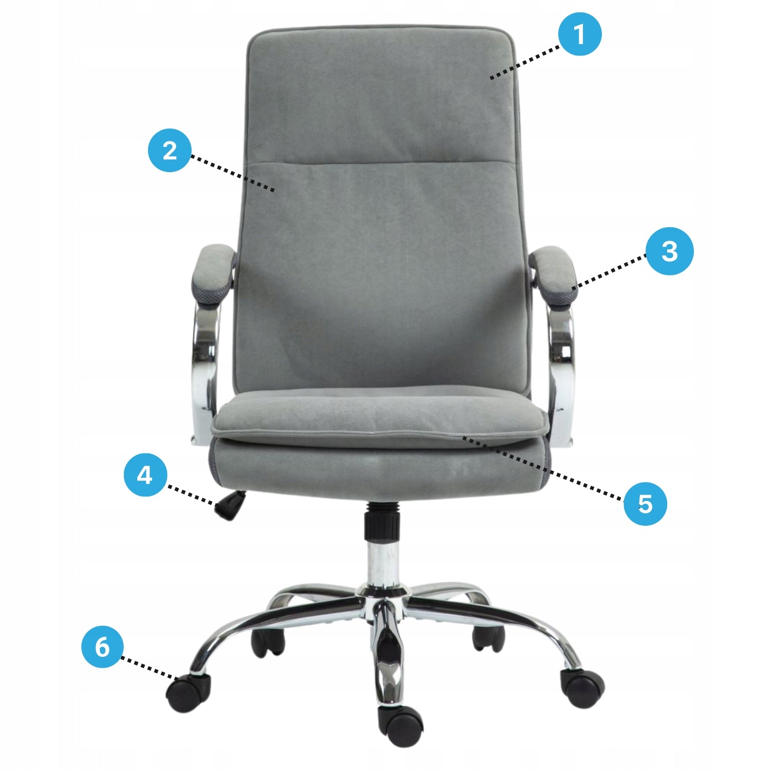 Swivel Armchair with Armrests for Mesh Desk Chormated Grey FLEXO Furniture depth 65 cm