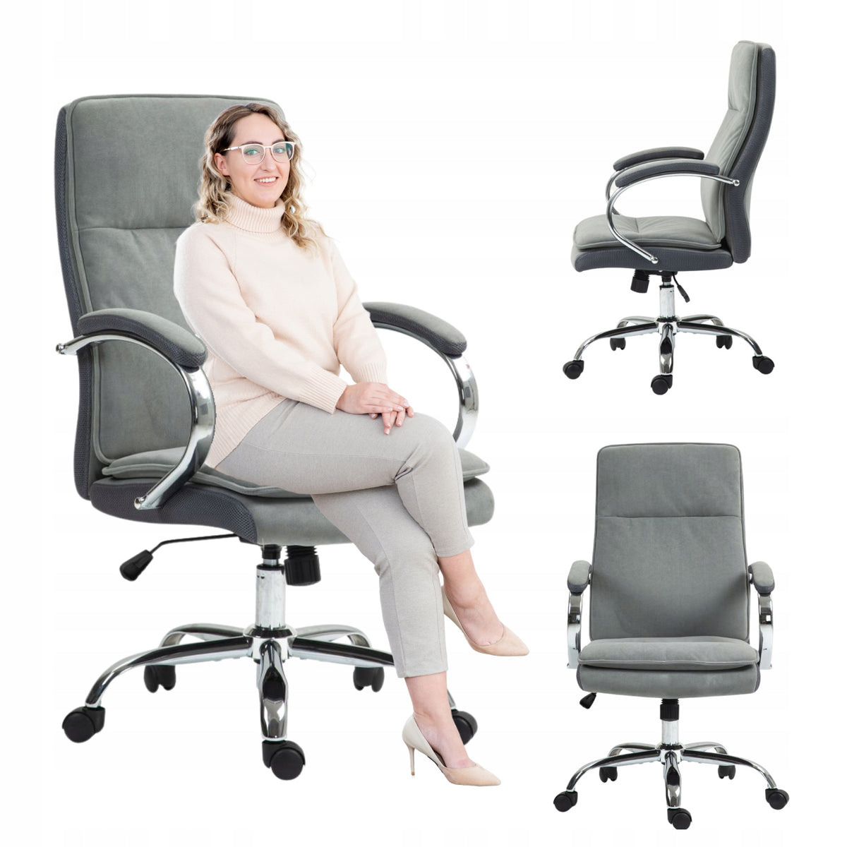 Swivel Armchair with Armrests for Mesh Desk Chormated Grey FLEXO