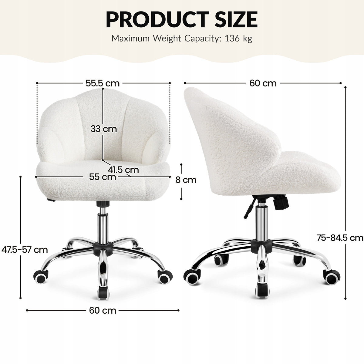 Swivel Chair, Adjustable Height, Wheels, Decorative, White Packaging status original