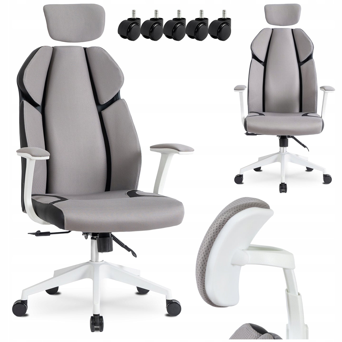 Swivel Chair Ergonomic Office Grey and White Desk Chair DUNCAN