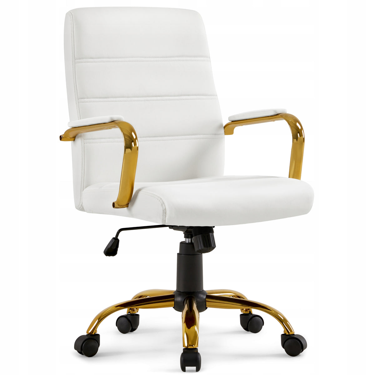Swivel Chair Office Chair Leather White Gold Metal