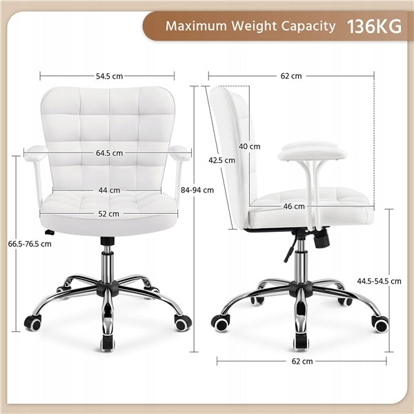 Swivel Chair, Office Chair with Armrests, White Brand Yaheetech