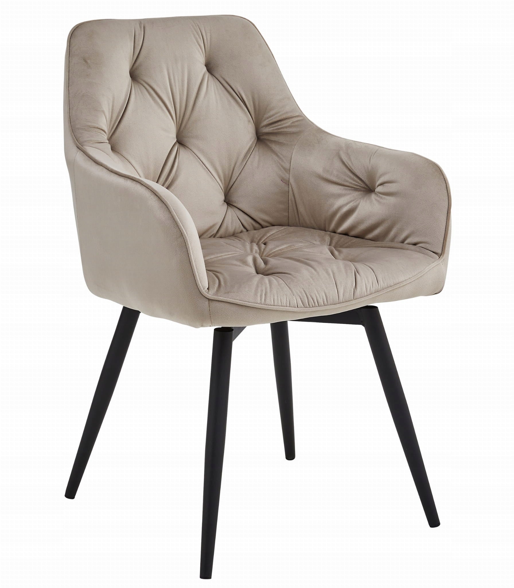 Swivel Chair Quilted Upholstered YORK Glamour BEIGE Black Legs Velour Kind rotary
