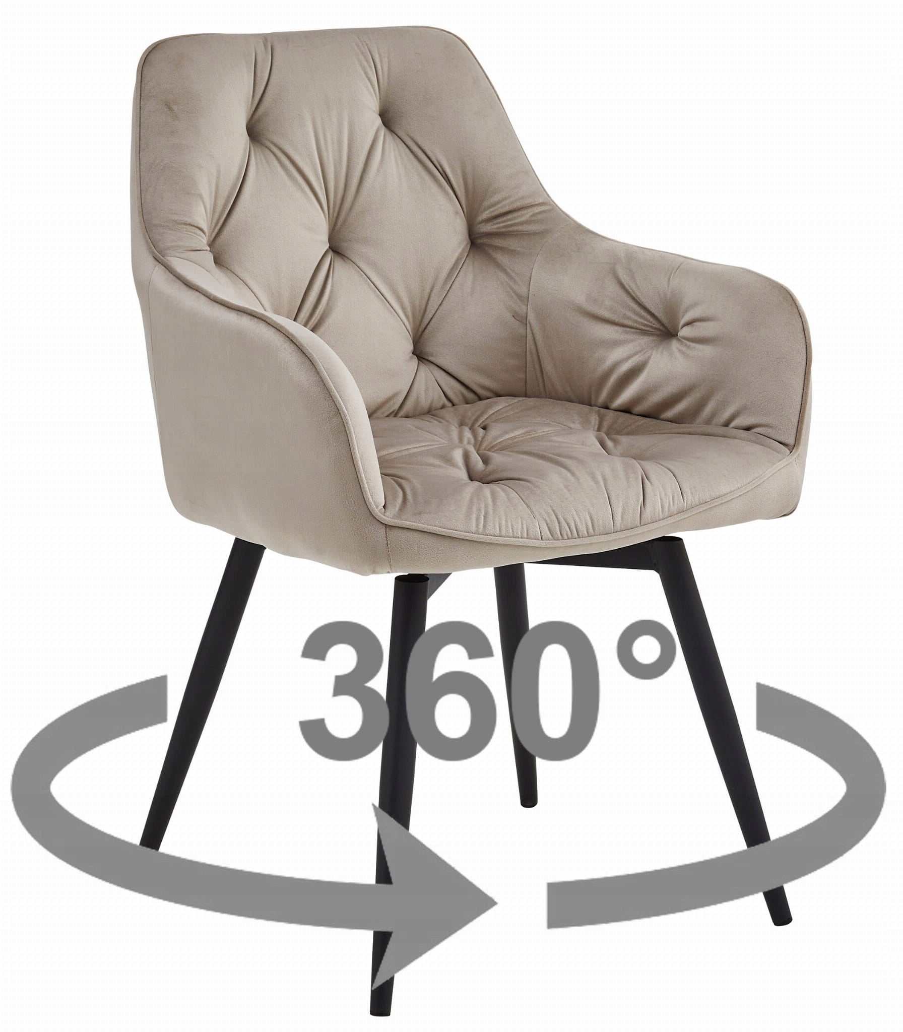 Swivel Chair Quilted Upholstered YORK Glamour BEIGE Black Legs Velour