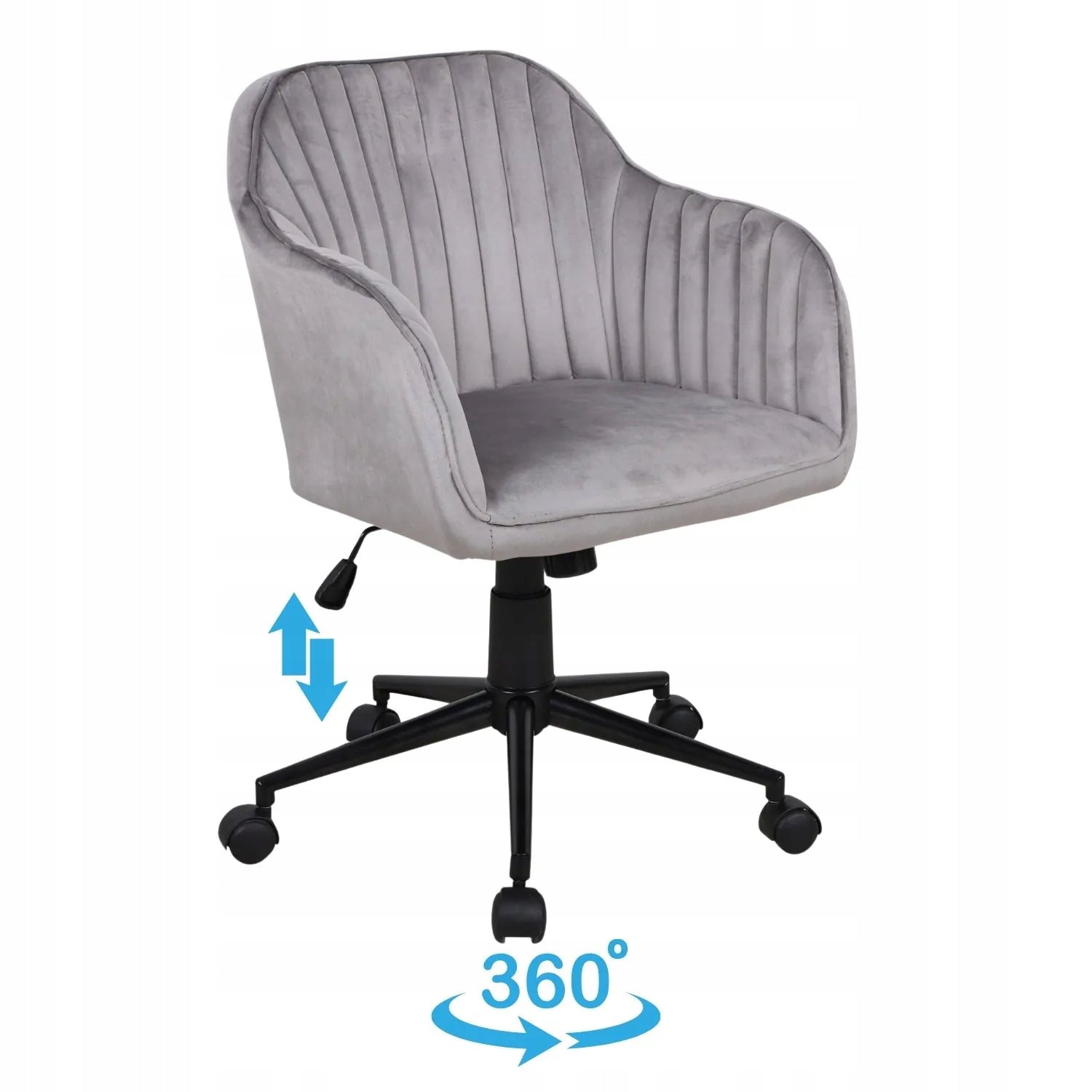 Swivel Chair Upholstered Bucket for Desk Velour Grey Velvet CELINE Brand MONOVO