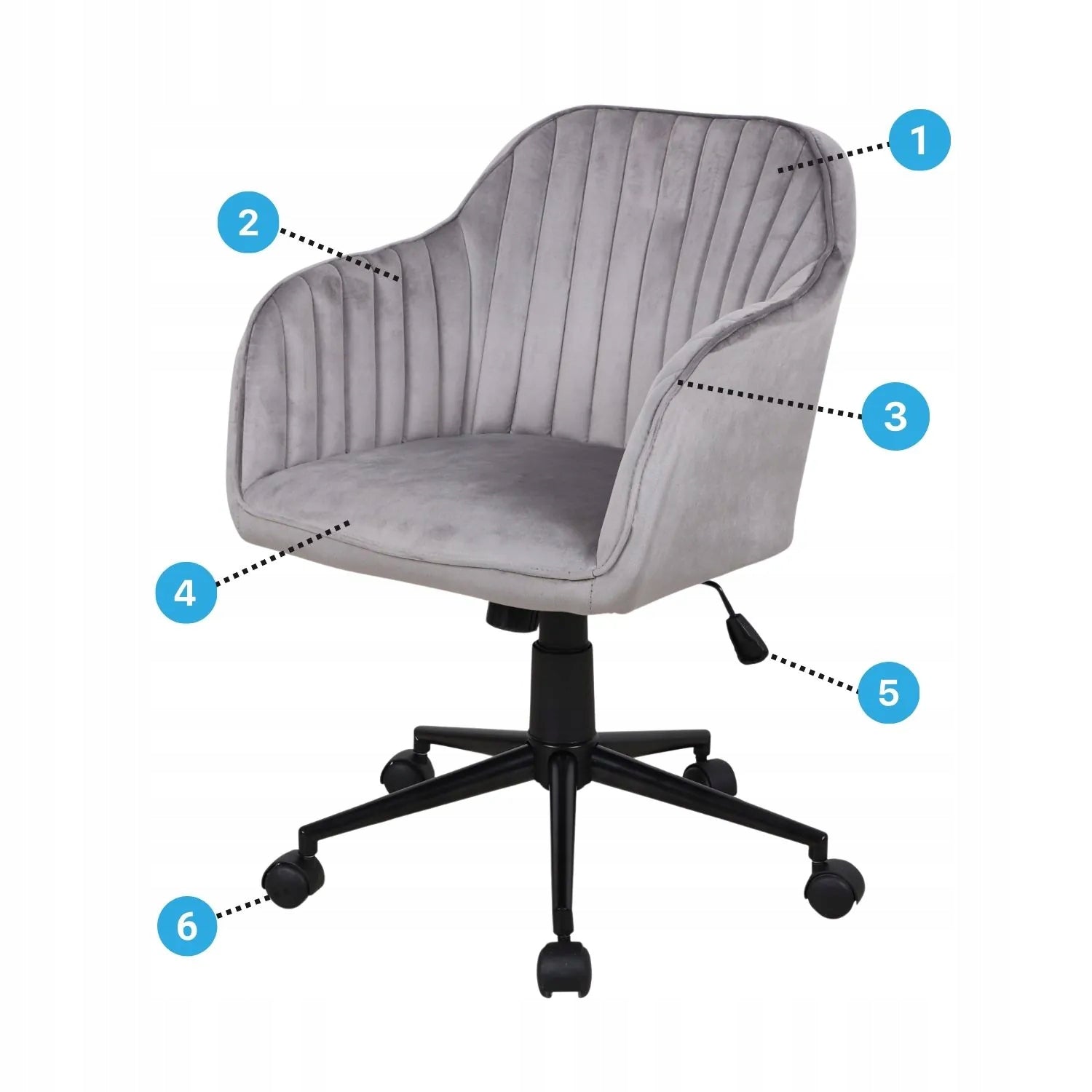 Swivel Chair Upholstered Bucket for Desk Velour Grey Velvet CELINE Kind rotary