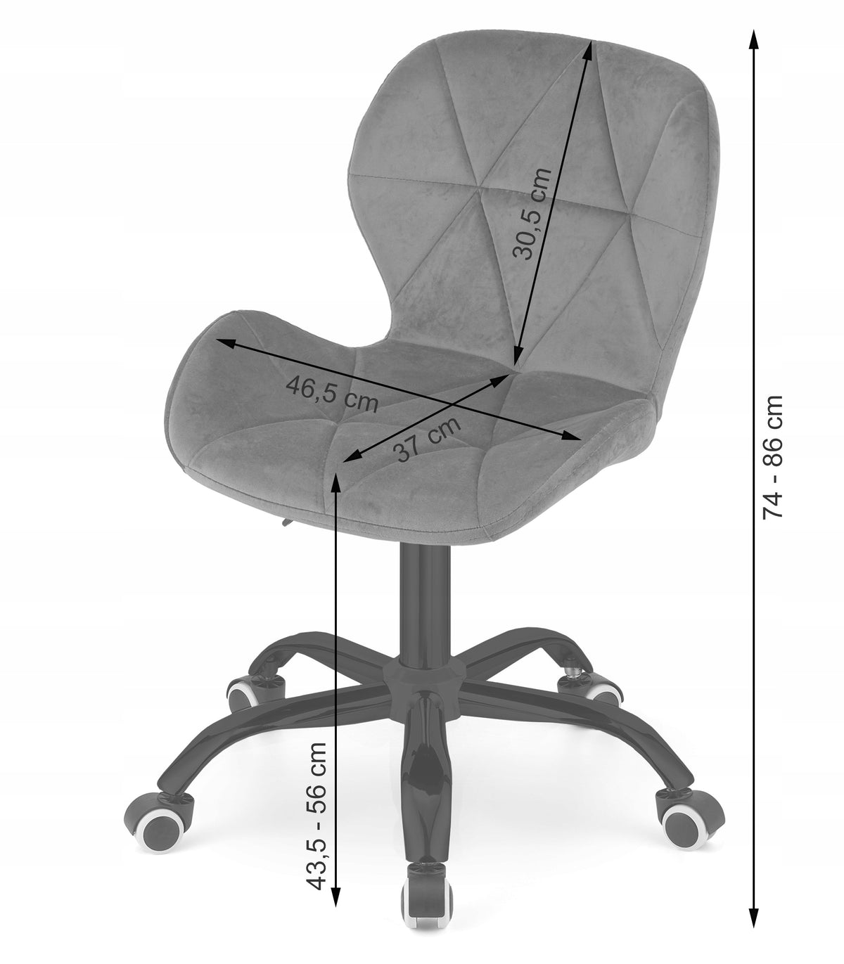Swivel Chair Upholstered Velour on Wheels Office Chair Black DARK Furniture depth 57.5 cm