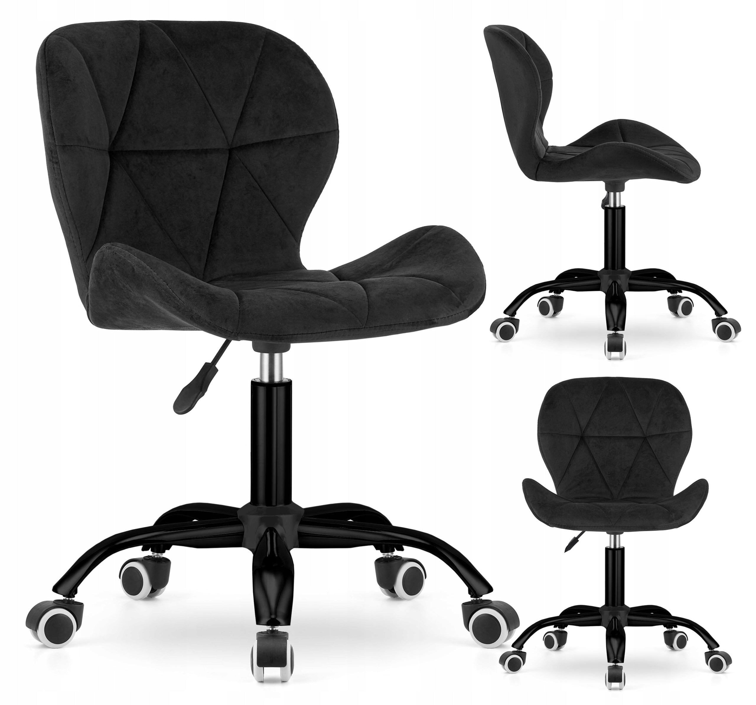 Swivel Chair Upholstered Velour on Wheels Office Chair Black DARK