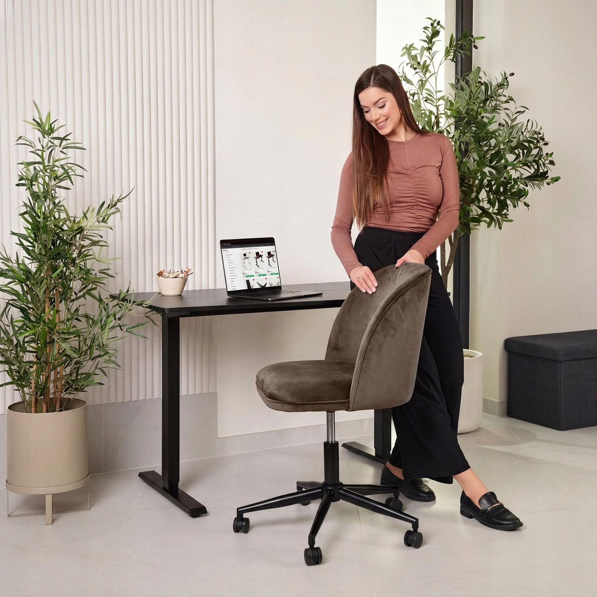 Swivel Chair Velour On Wheels Adjustable For Desk Modern Office Packaging status original