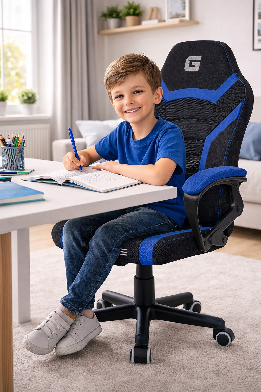 Swivel Chair Ventilated Gaming Desk Chair Blue Fabric Packaging status original