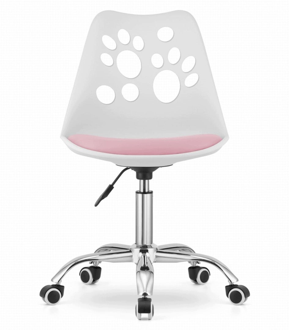 Swivel Chair White and Pink Eco Leather Adjustable Chrome Base Wheels Packaging status original