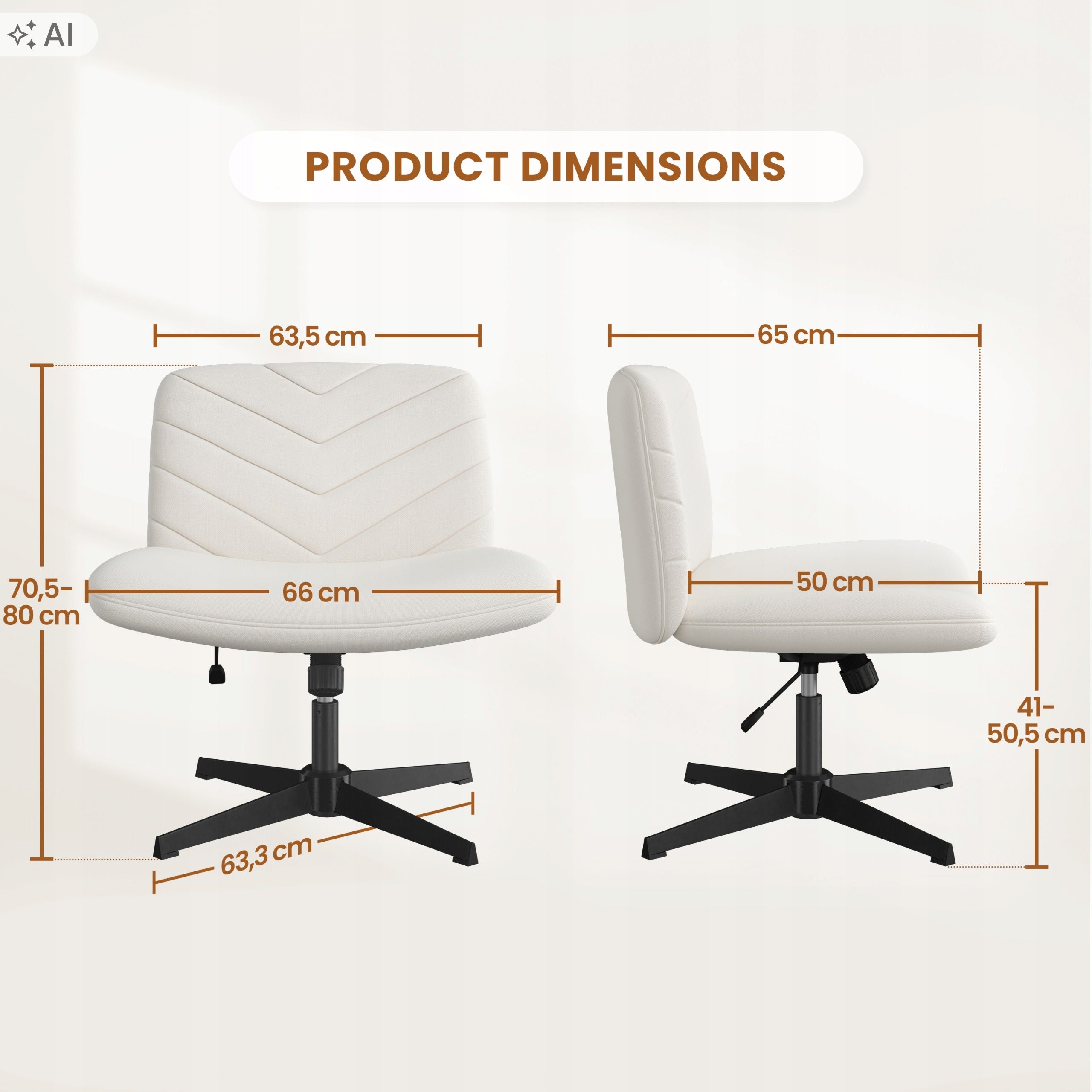 Swivel Chair, Wide Seat, Armrest-Free, Beige Furniture depth 64.5 cm
