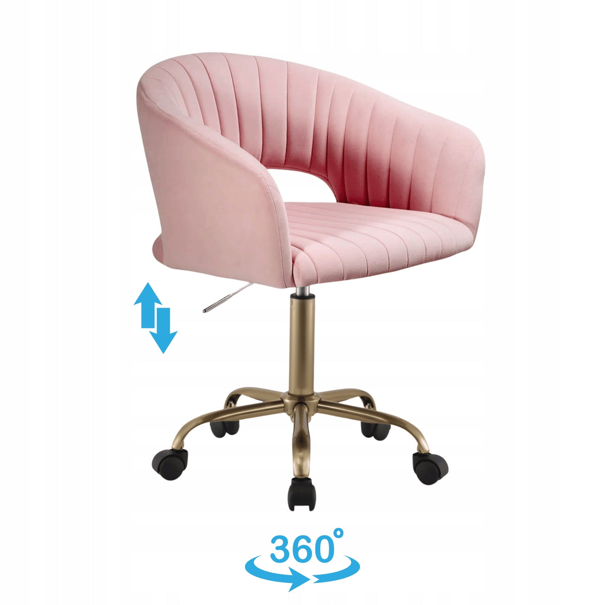 Swivel Chair for Cosmetic Salon Pink Velour Gold Glamour GLEM Brand MONOVO