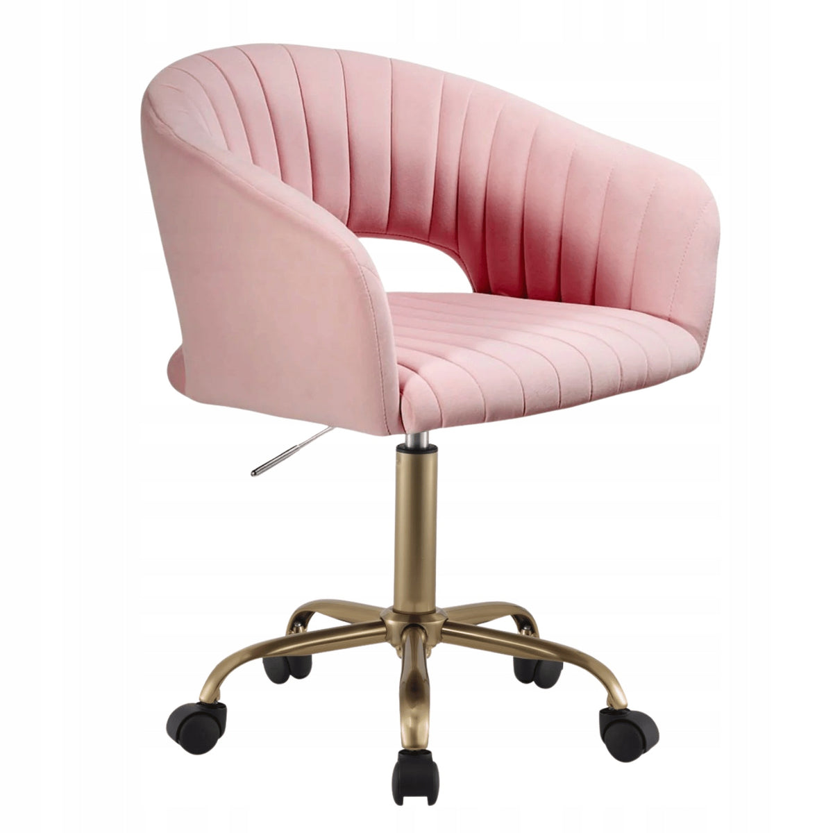 Swivel Chair for Cosmetic Salon Pink Velour Gold Glamour GLEM Furniture depth 49 cm