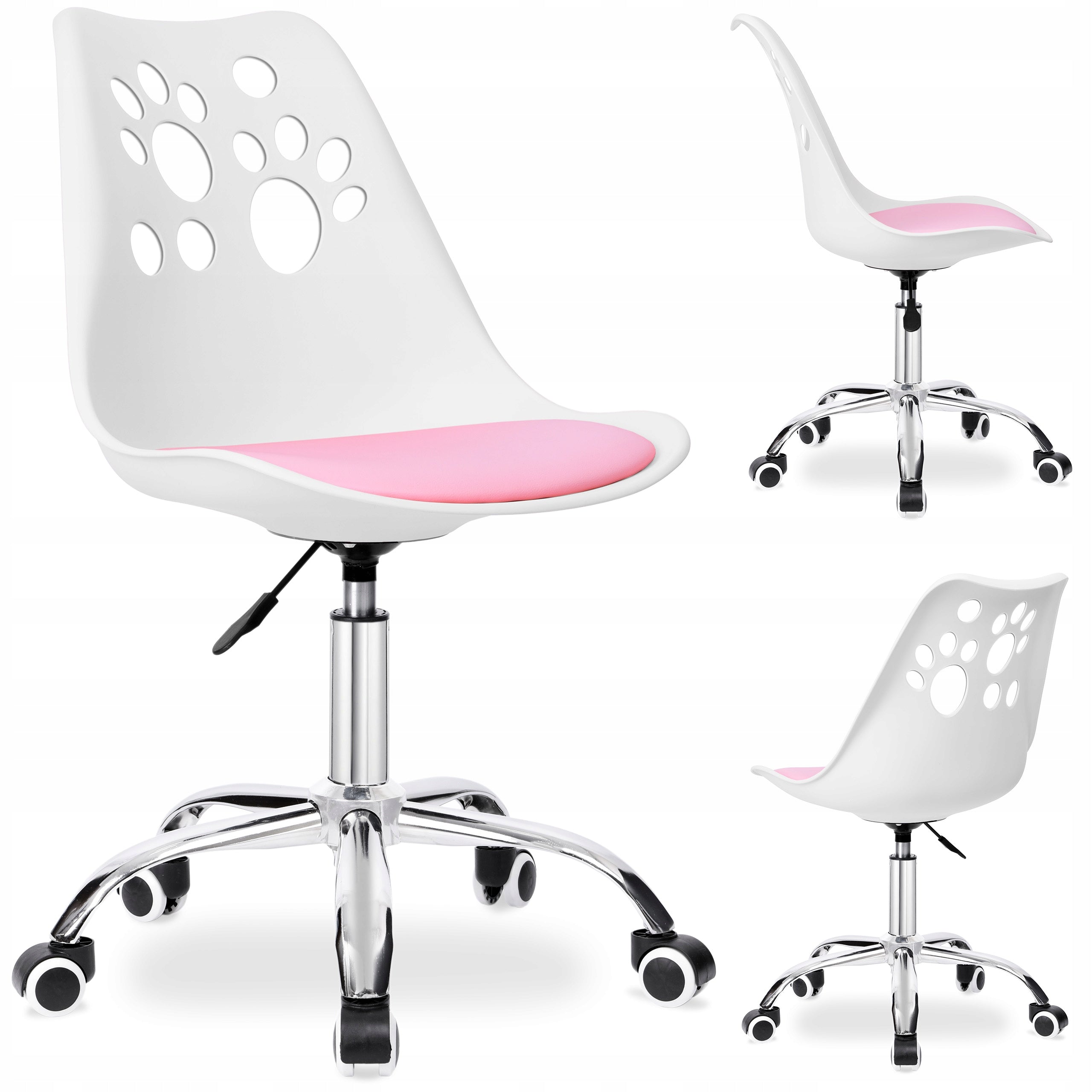 Swivel Chair for Desk Office Chair for Children White and Pink PRINT