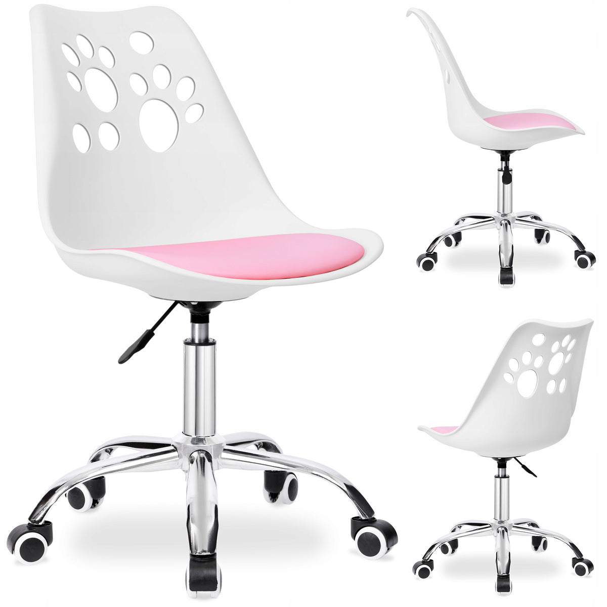 Swivel Chair for Desk Office Chair for Children White and Pink PRINT