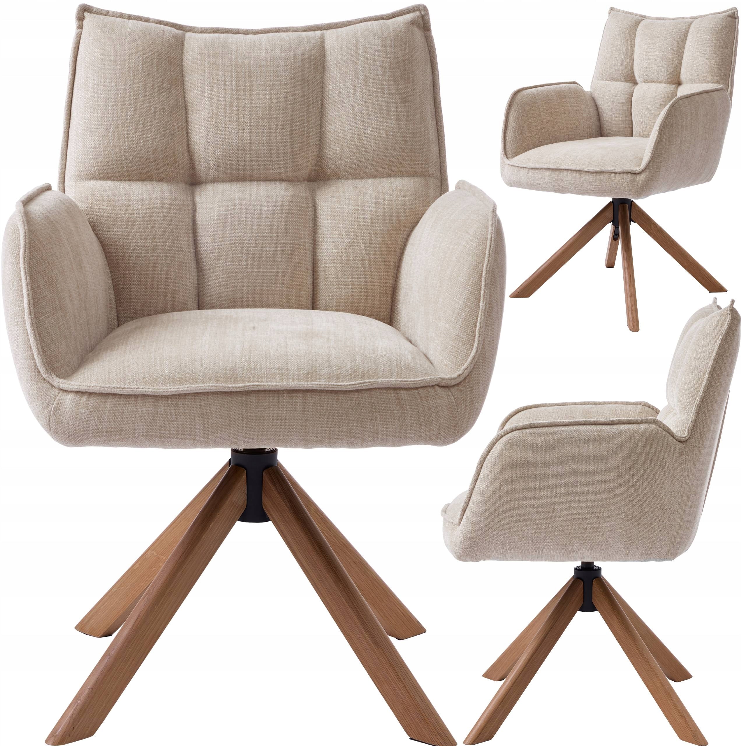 Swivel Chair for Living Room Beige Oak Chair SCANDI LEN MARILLA UNIQUE