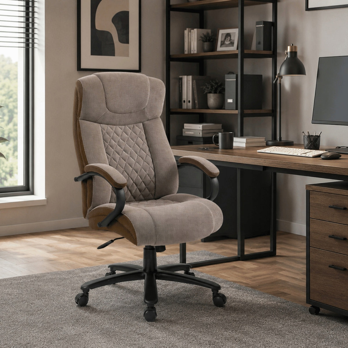 Swivel Chair with Armrests for Office Desk Brown COCOA Brand MONOVO
