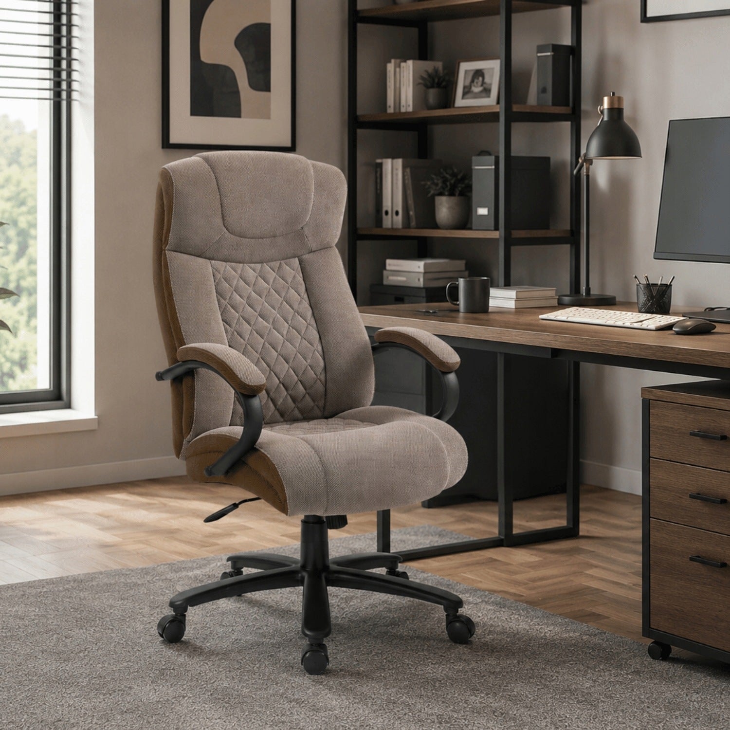 Swivel Chair with Armrests for Office Desk Brown COCOA Brand MONOVO