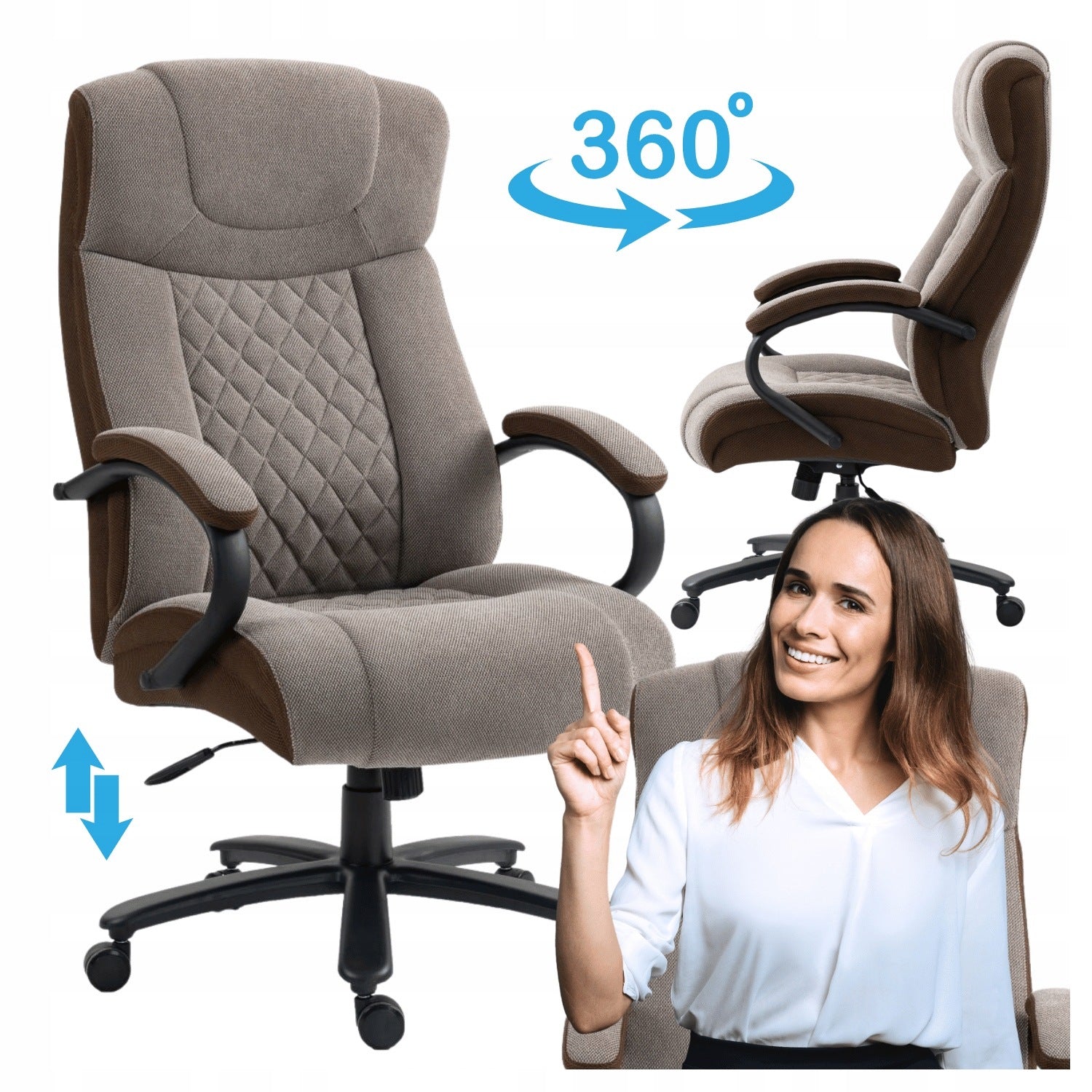 Swivel Chair with Armrests for Office Desk Brown COCOA