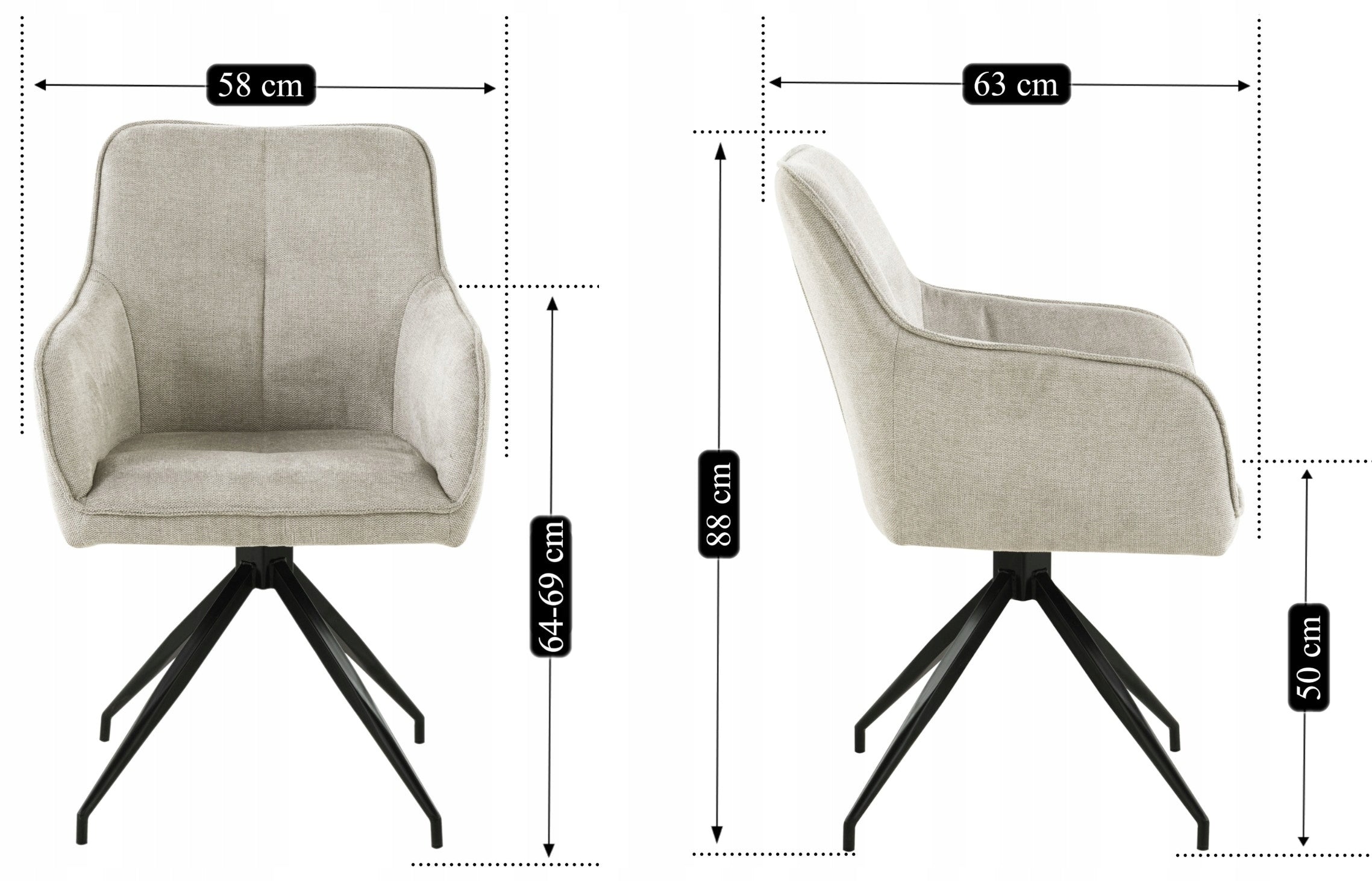 Swivel Office Chair, Beige Upholstered Office Chair for ASTER Desk Furniture depth 63 cm