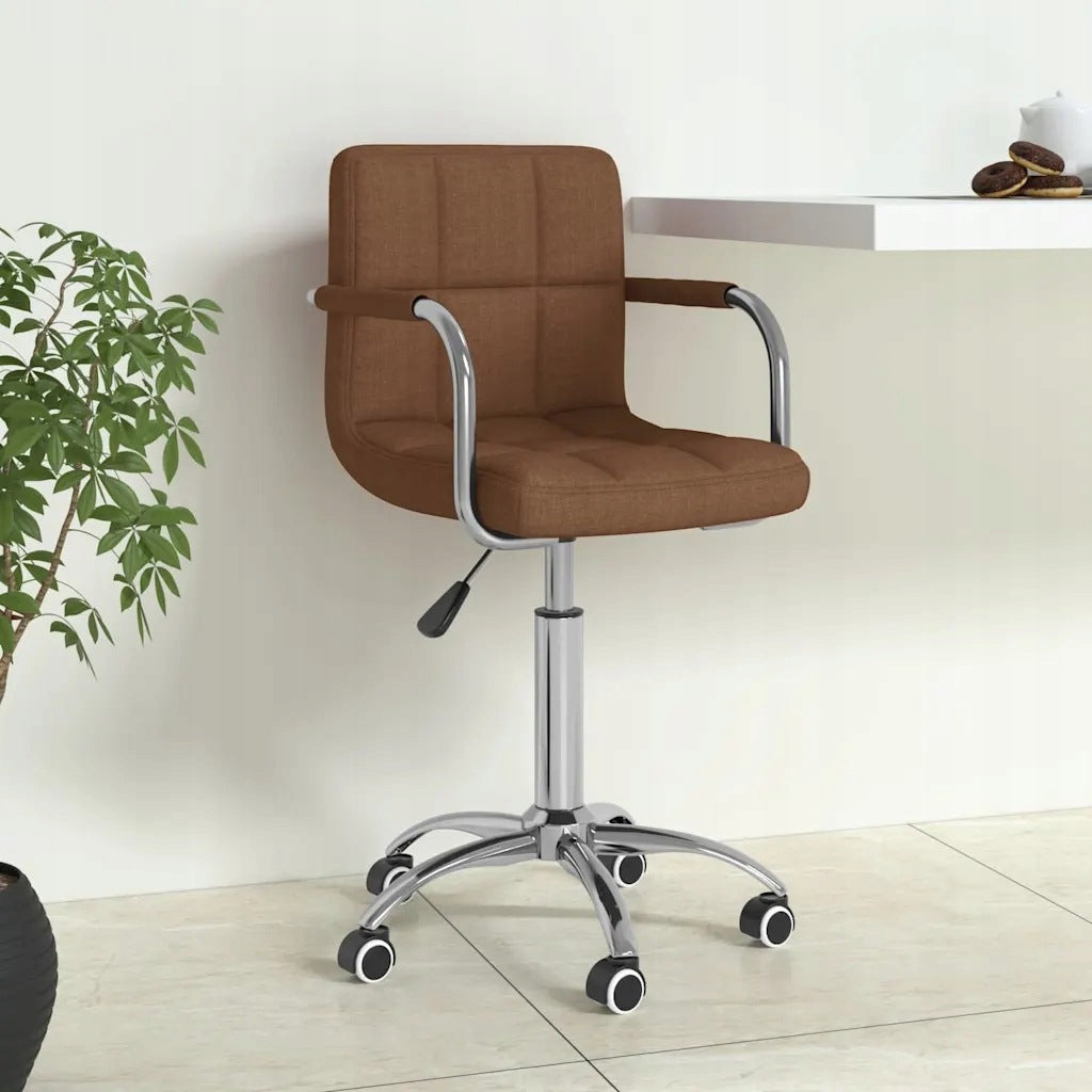 Swivel Office Chair, Brown, Fabric Upholstered