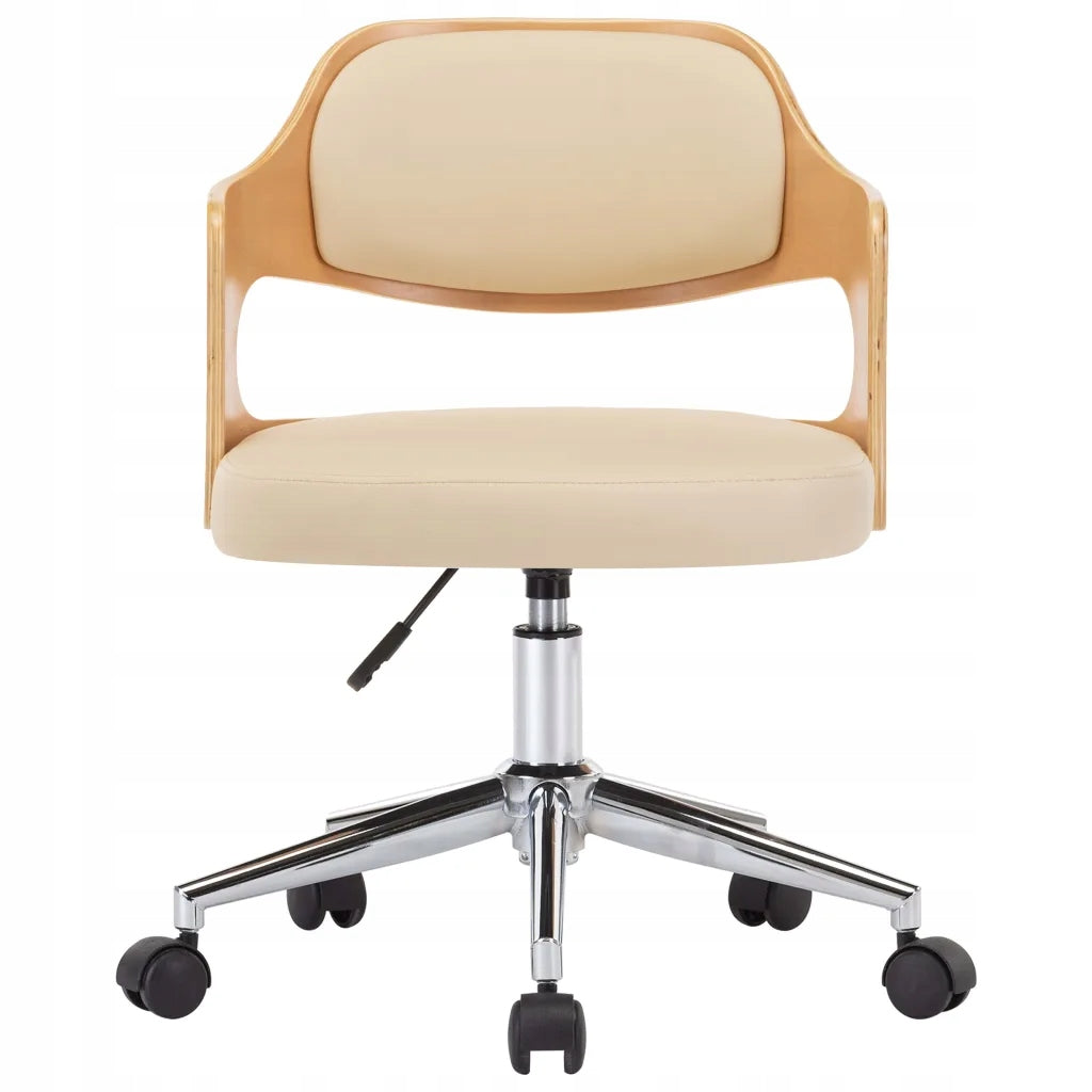 Swivel Office Chair, Cream, Bent Wood and Faux Leather Furniture depth 53 cm