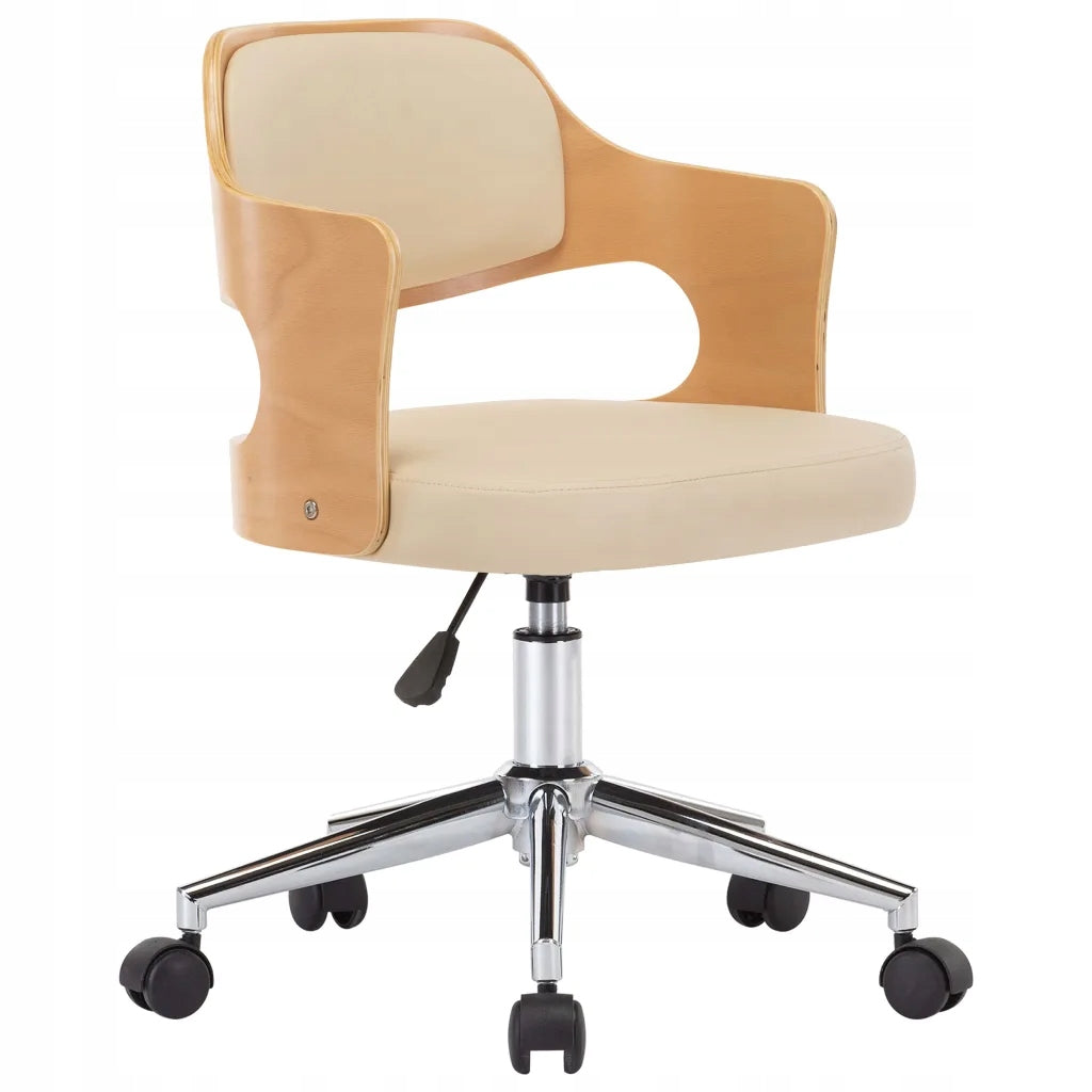 Swivel Office Chair, Cream, Bent Wood and Faux Leather