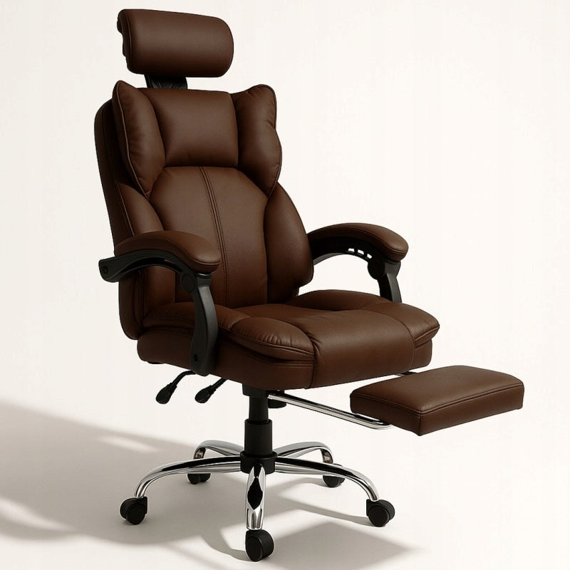 Swivel Office Chair Footrest Brown Suede Brand Ecarla