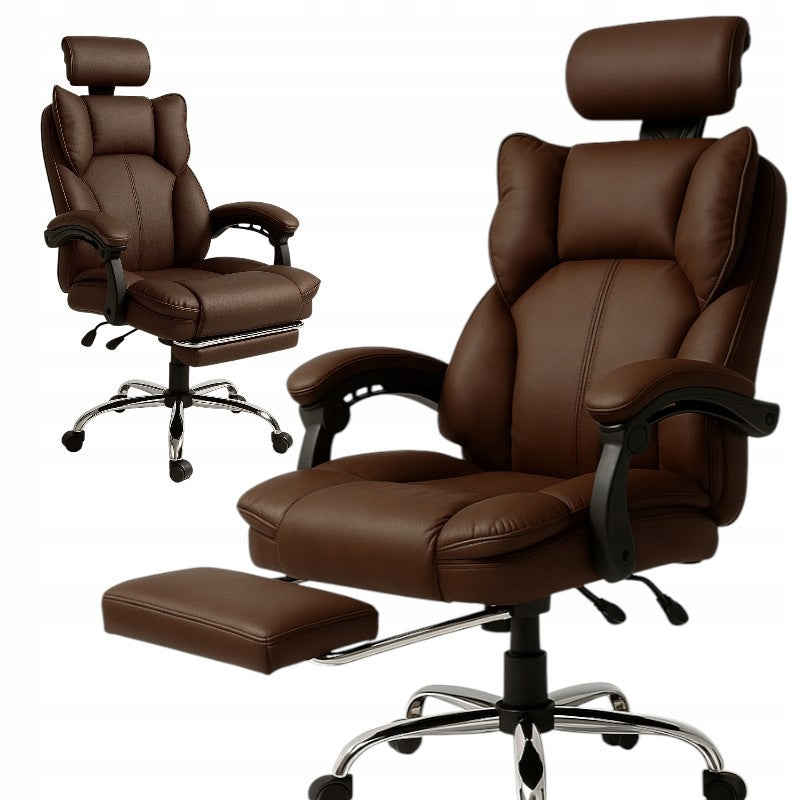 Swivel Office Chair Footrest Brown Suede