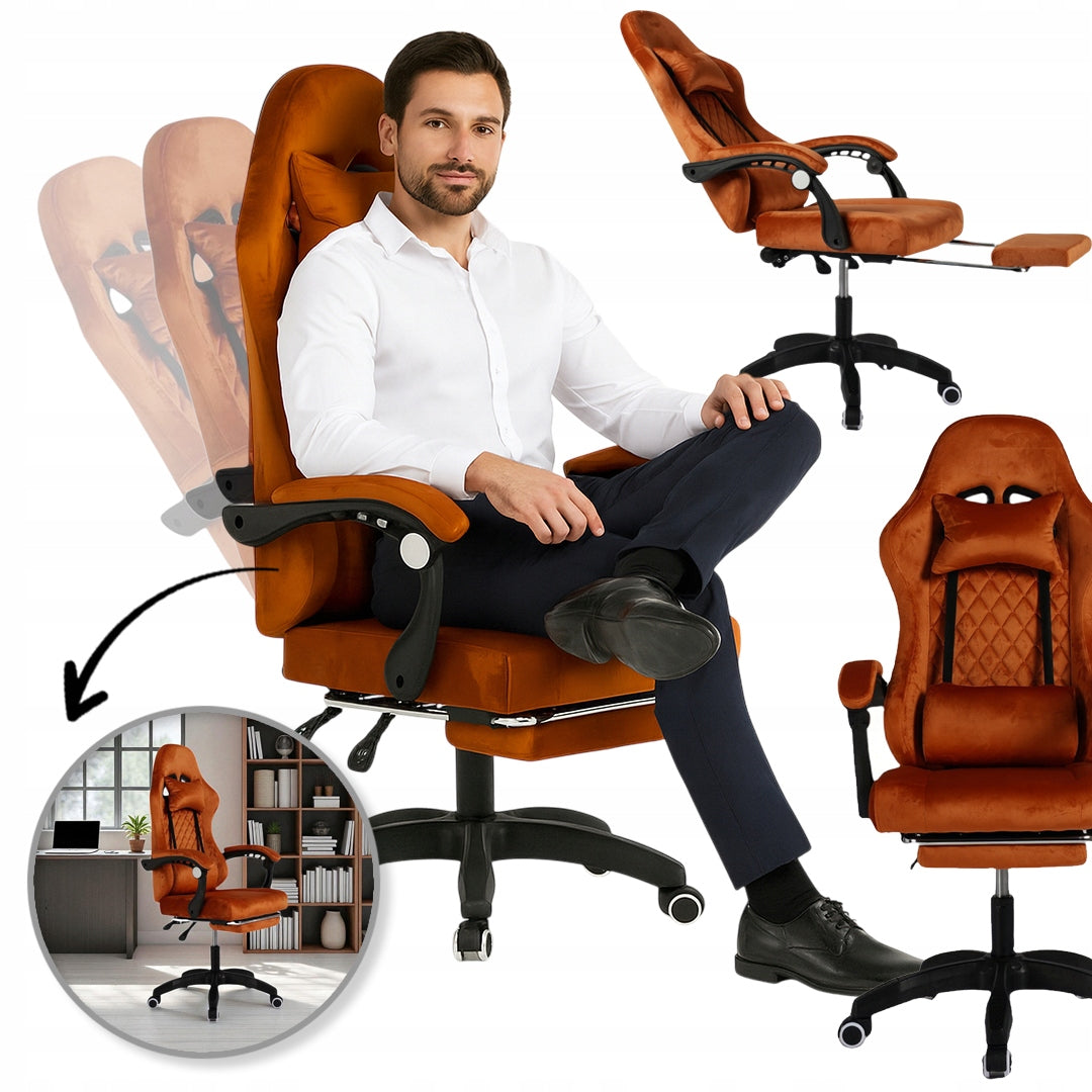 Swivel Office Chair GRIND SLIM Footrest Light Brown VELOUR