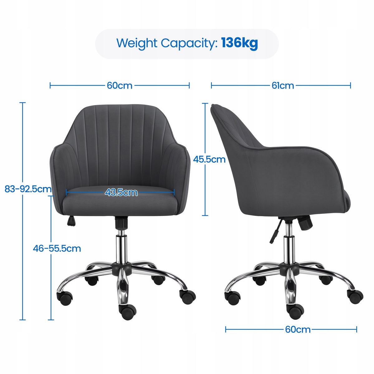 Swivel Office Chair, Modern, Velvet Upholstery, Dark Grey Brand Yaheetech