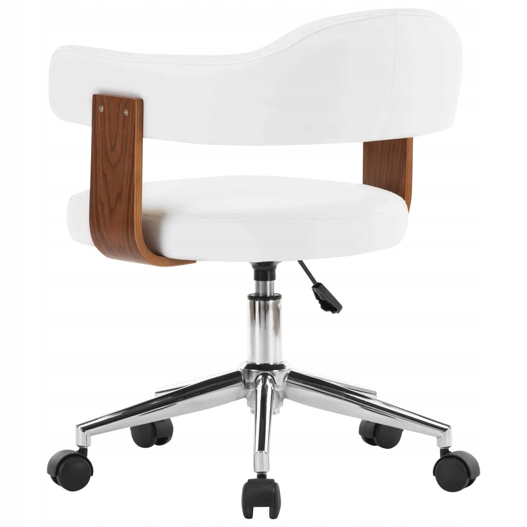 Swivel Office Chair, White, Bent Wood and Faux Leather Brand VidaXL