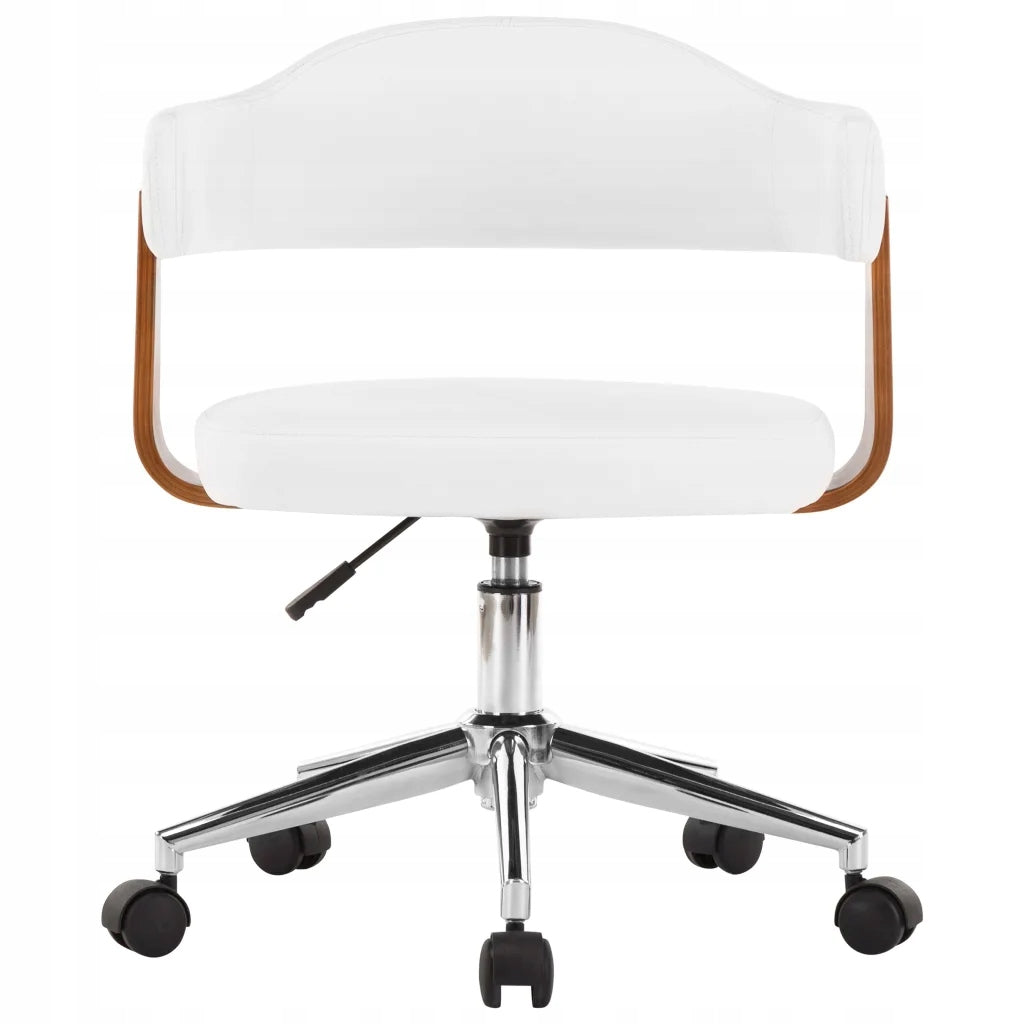 Swivel Office Chair, White, Bent Wood and Faux Leather Medical device no