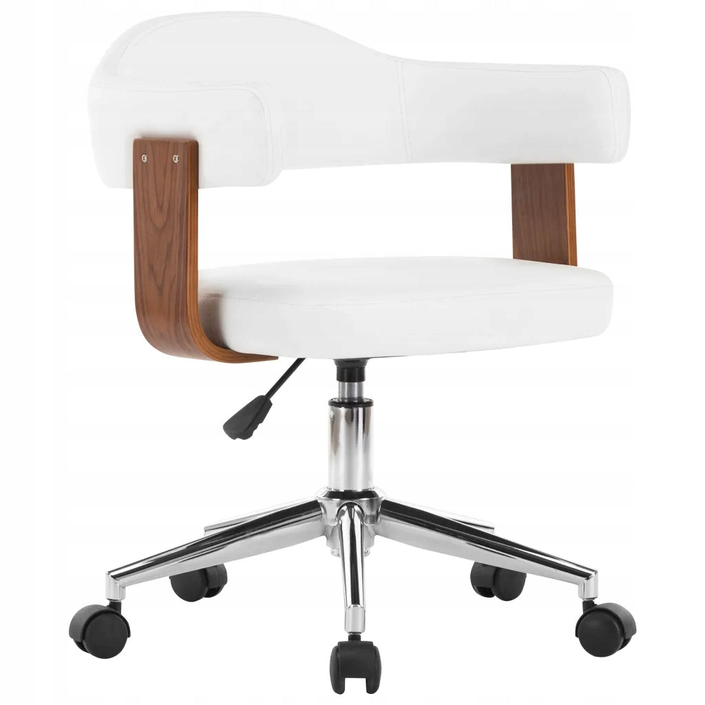 Swivel Office Chair, White, Bent Wood and Faux Leather