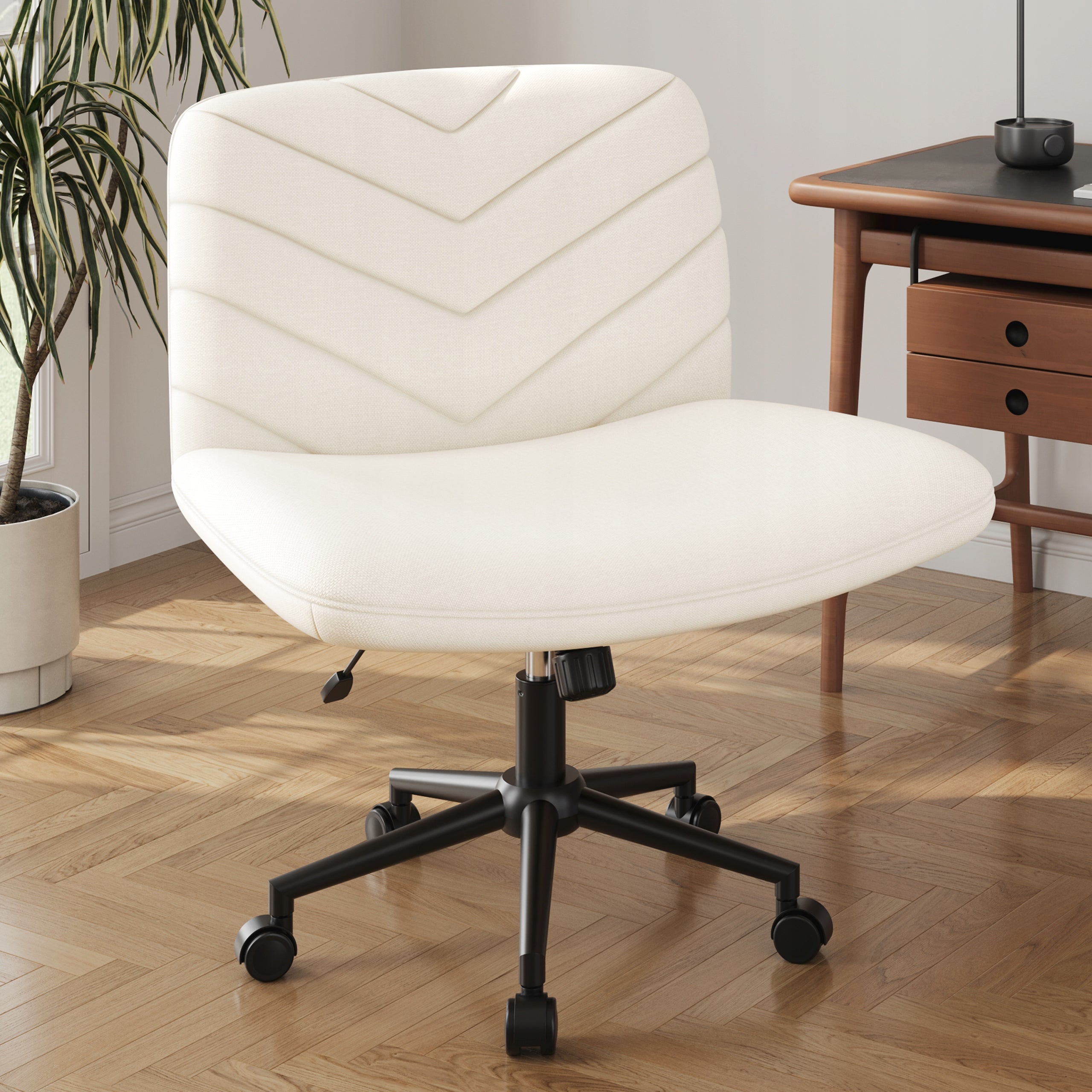 Swivel Office Chair, Wide Seat without Armrests, Beige Packaging status original
