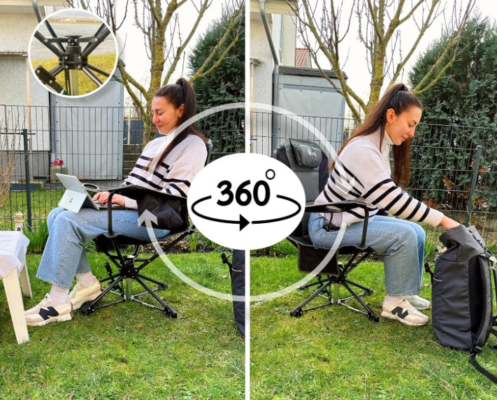 Swivel camping fishing chair T-Ezy up to 150kg with pockets 360 degrees Color black