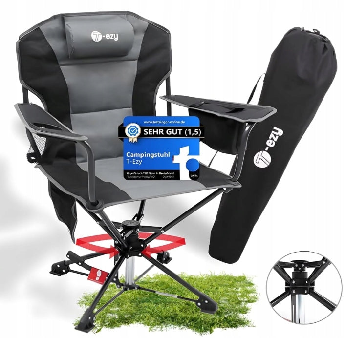 Swivel camping fishing chair T-Ezy up to 150kg with pockets 360 degrees