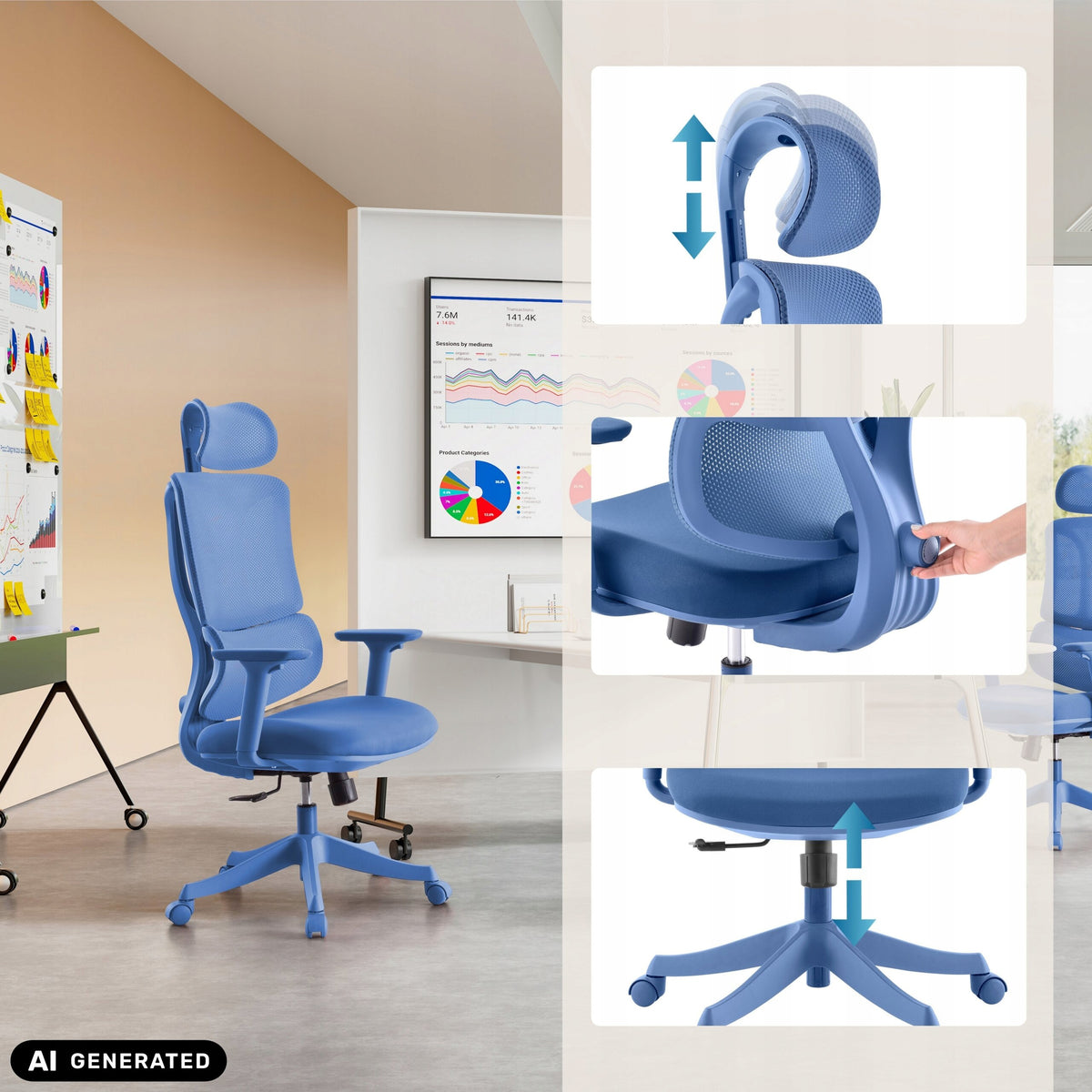 Swivel chair MyBuero blue Furniture depth 70 cm