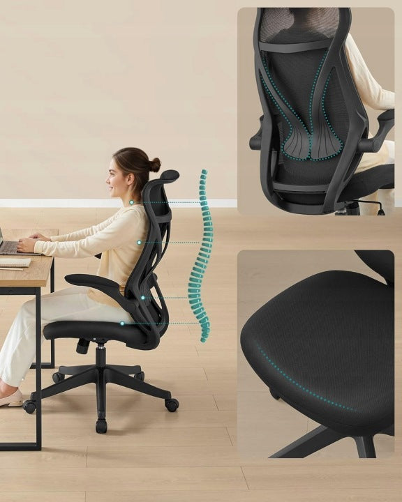 Swivel chair Songmics black, on wheels office desk ergonomic lessons Brand Songmics