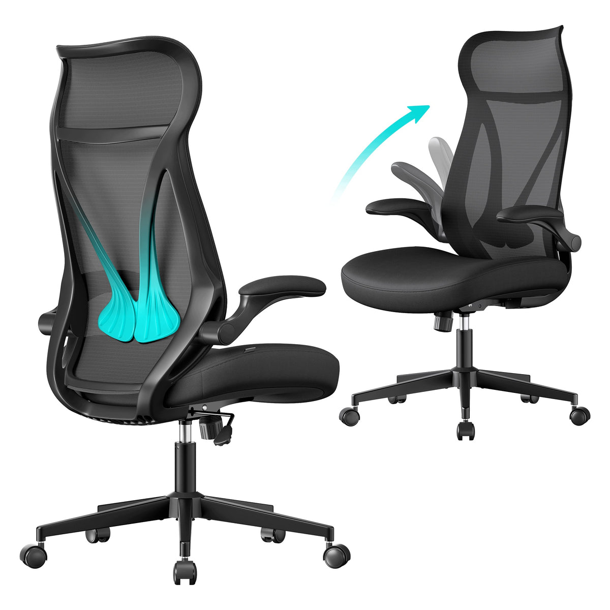 Swivel chair Songmics black, on wheels office desk ergonomic lessons