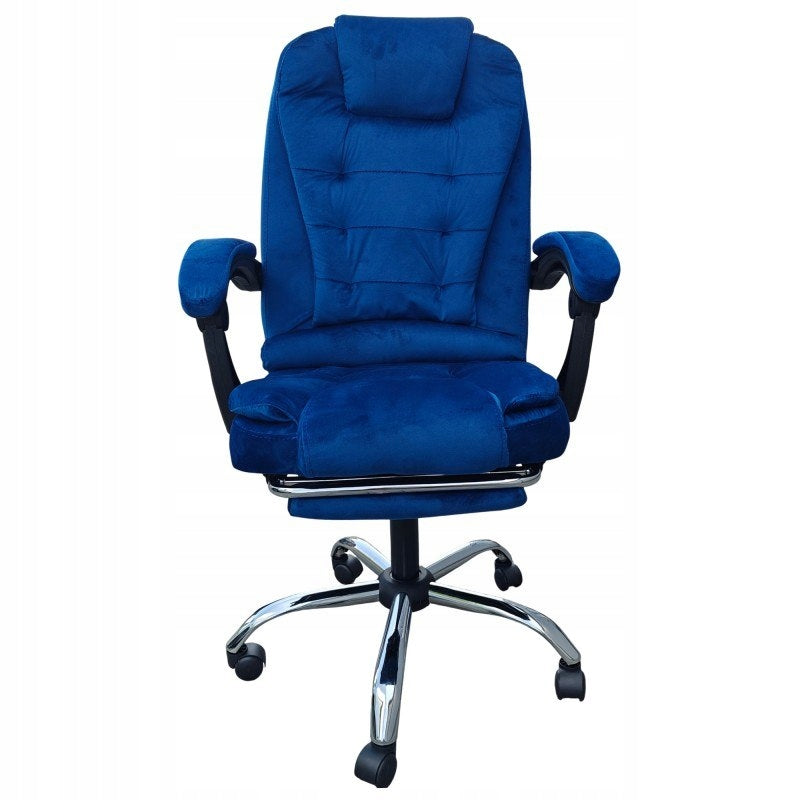 Swivel chair comfortable with footrest – office chair velour blue