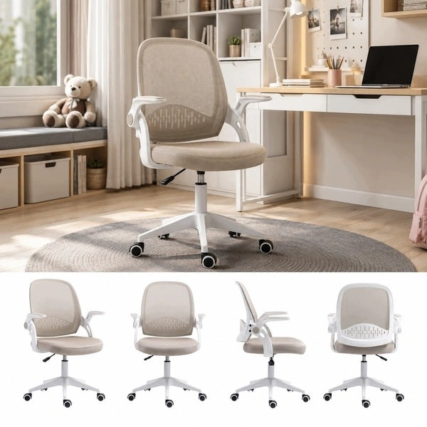 Swivel chair for desk FLEXO beige mesh with folding armrests