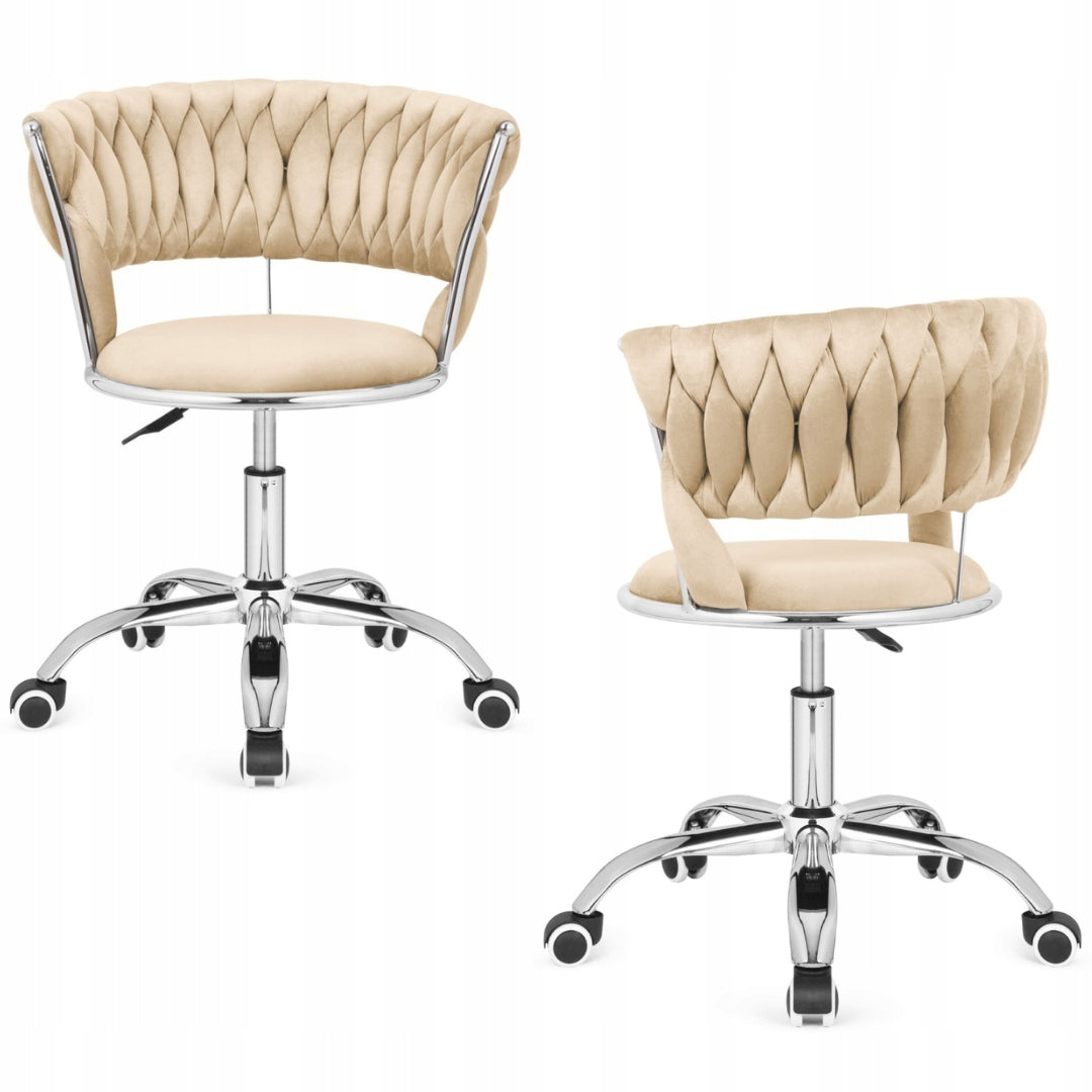 Swivel chair for student desk dressing table braid velour beige glamour