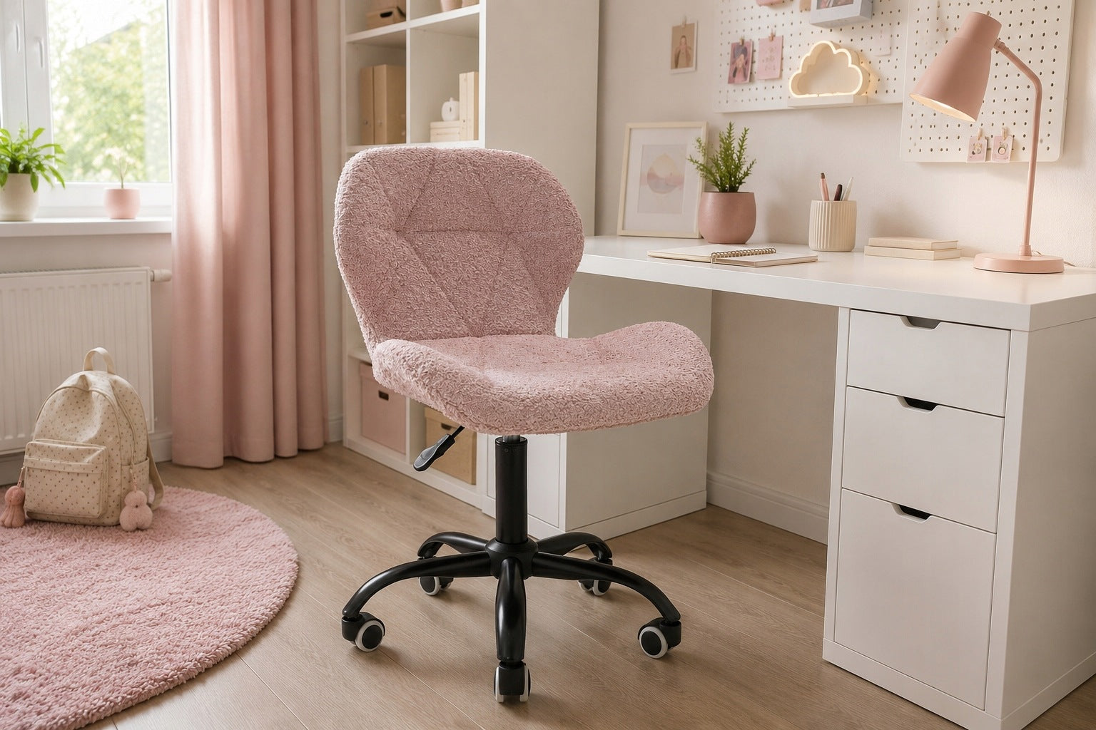 Swivel chair for student desk office adjustable pink boucle Lamb Manufacturer code VAS3-VASTO-OFFICE-BOUCLE-PINK-SMOKE