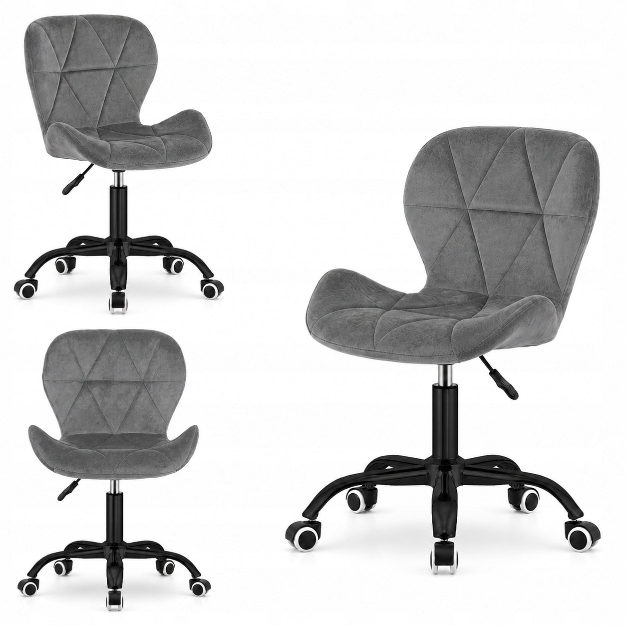 Swivel chair grey for desk dressing table velour adjustable Lugano